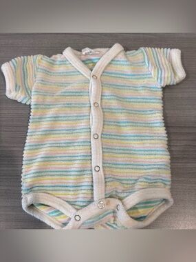 Vintage Chalk Duster 3-6 Months Baby Clothes Short Sleeve  Striped Terry  Cloth